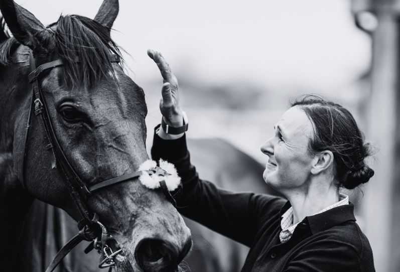 Absurde and Groom Emilie after winning the BetGoodwin Sussex Champion Handicap Hurdle