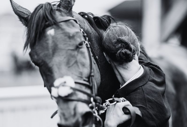 Absurde and Groom Emilie after winning the BetGoodwin Sussex Champion Handicap Hurdle